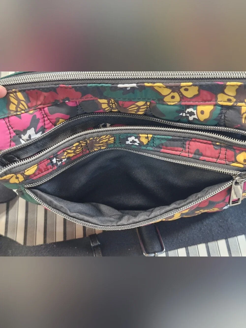 Quilted Floral Butterfly Crossbody Bag Adjustable Strap Multi Pocket Colorful